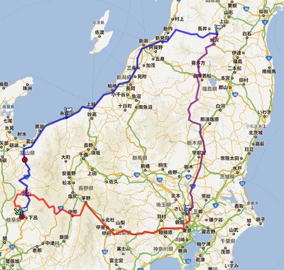 今回の走行軌跡。１日目が４２３キロ、２日目が５２５キロ、３日目が３４２キロ。３日目は全く高速道路を使っていないので、結構走り応えがありました。<br />こんなことができるのも、Ｋだからか。<br />　